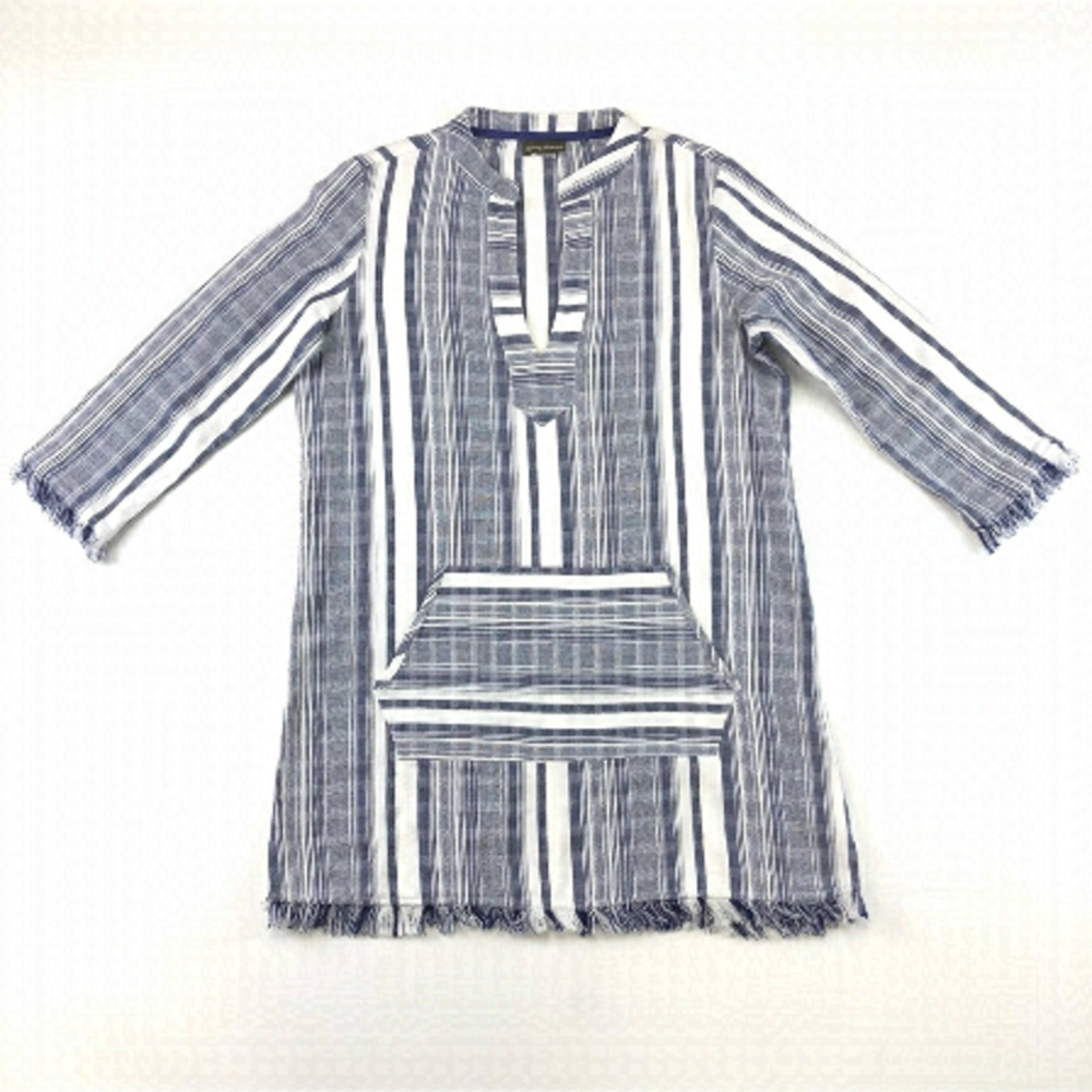 Tommy Bahama navy white tunic beach dress Small-Medium fringe Beach Vacation